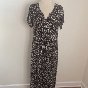 LOFT Black and Cream Patterned Maxi Dress